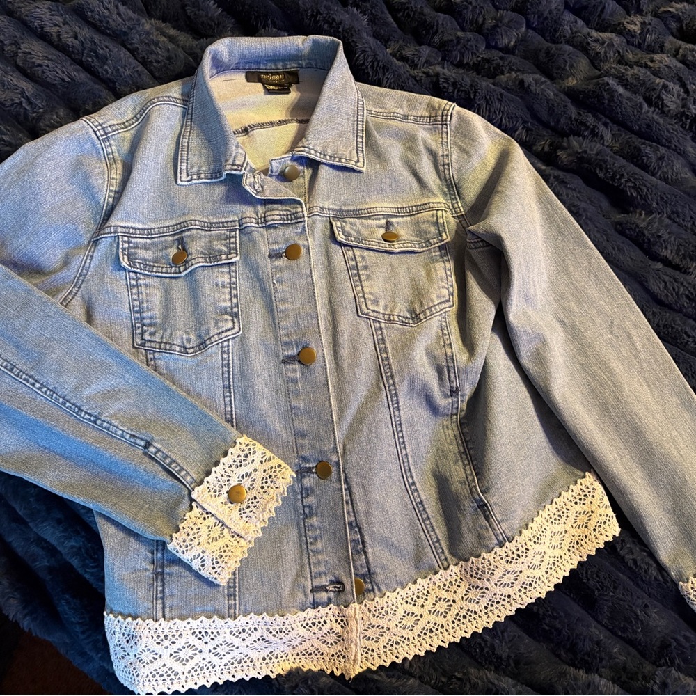 twiggy LONDON Light Blue Jean Jacket with Lace Accents